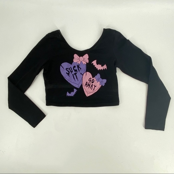 go away graphic long sleeve crop top SMALL - Picture 6 of 13